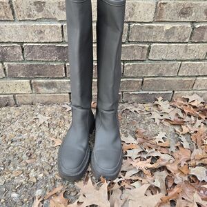 ZARA Rubberized Khaki Green Knee High Boots